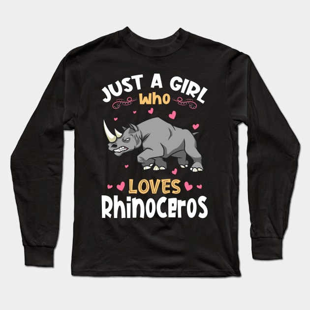 Just a Girl who Loves Rhinoceros Long Sleeve T-Shirt by aneisha